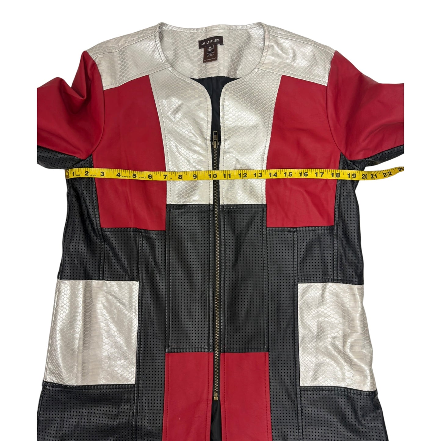 Multiples Faux Leather Jacket Womens M Colorblock Snake Embossed Moto Longline Preloved