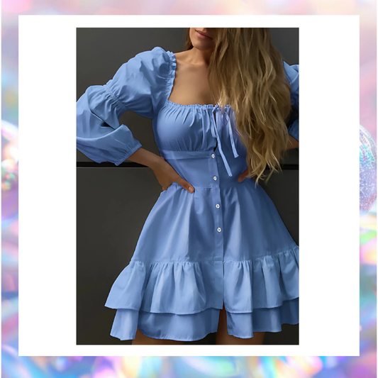 Off Shoulder Raffle Trim Short Dress -  Commense