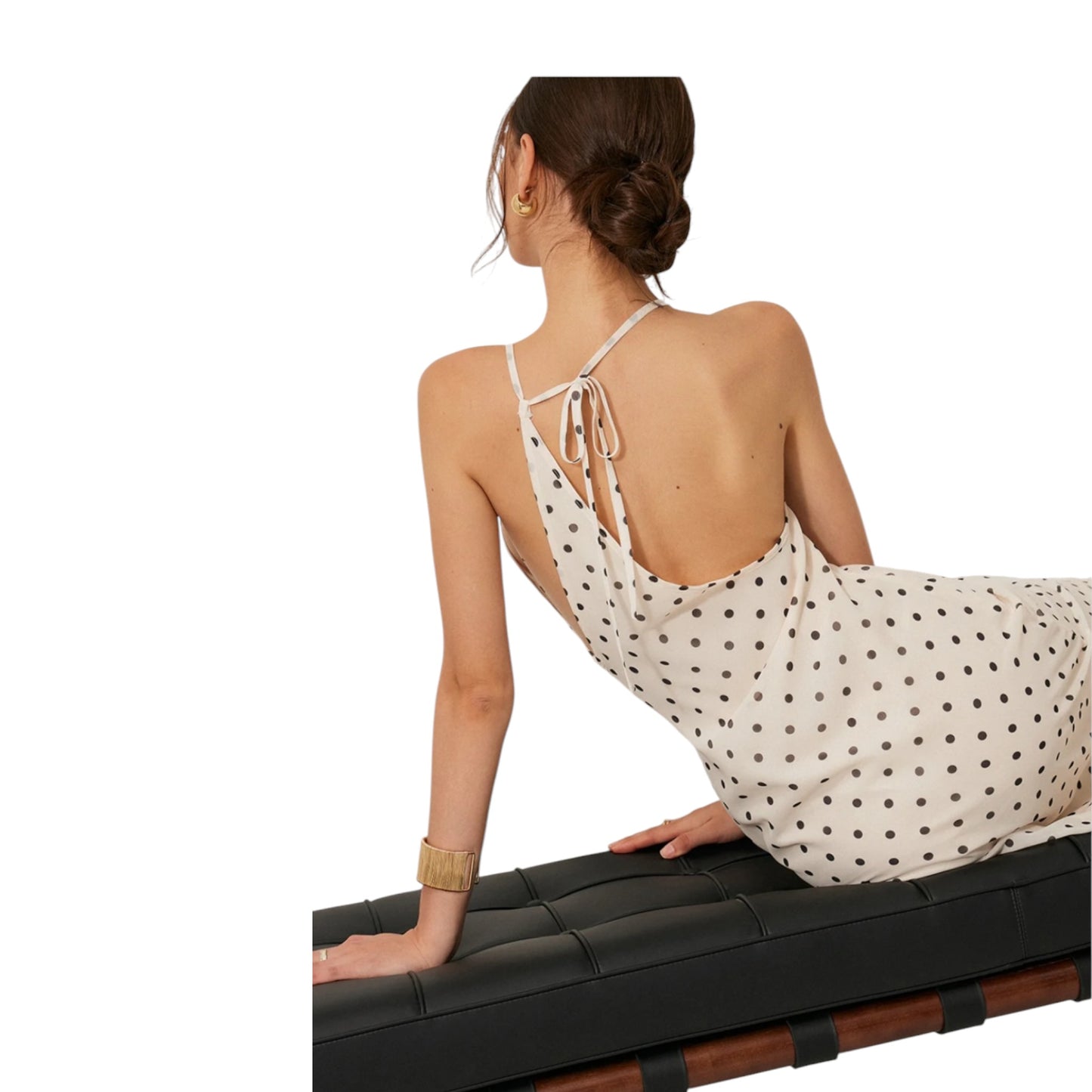Polka Dot Backless Tie Dress - Commense