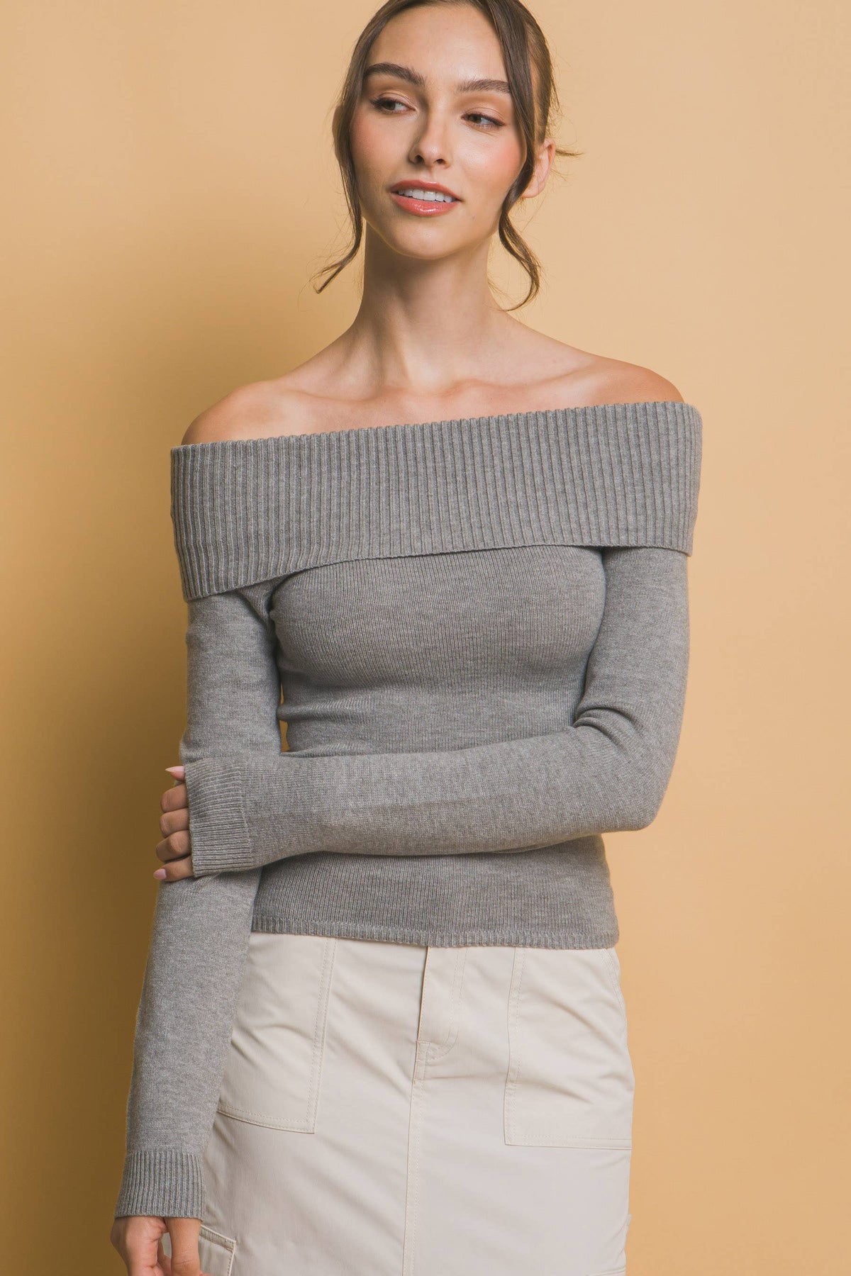 Ribbed Fitted Off Shoulder Top