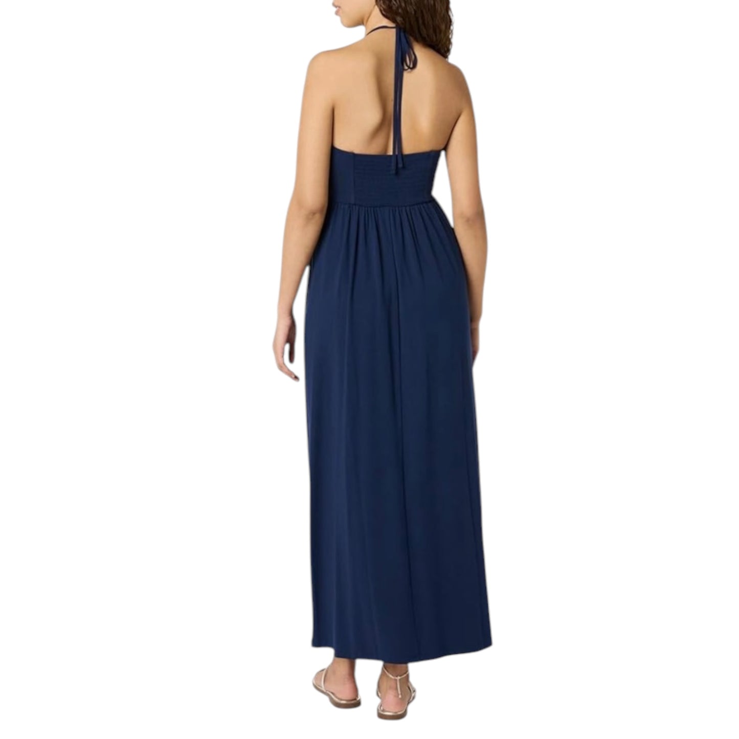 The Drop Women’s Navy Blue Halter Smocked Waist V-Neck Maxi Dress Size Small
