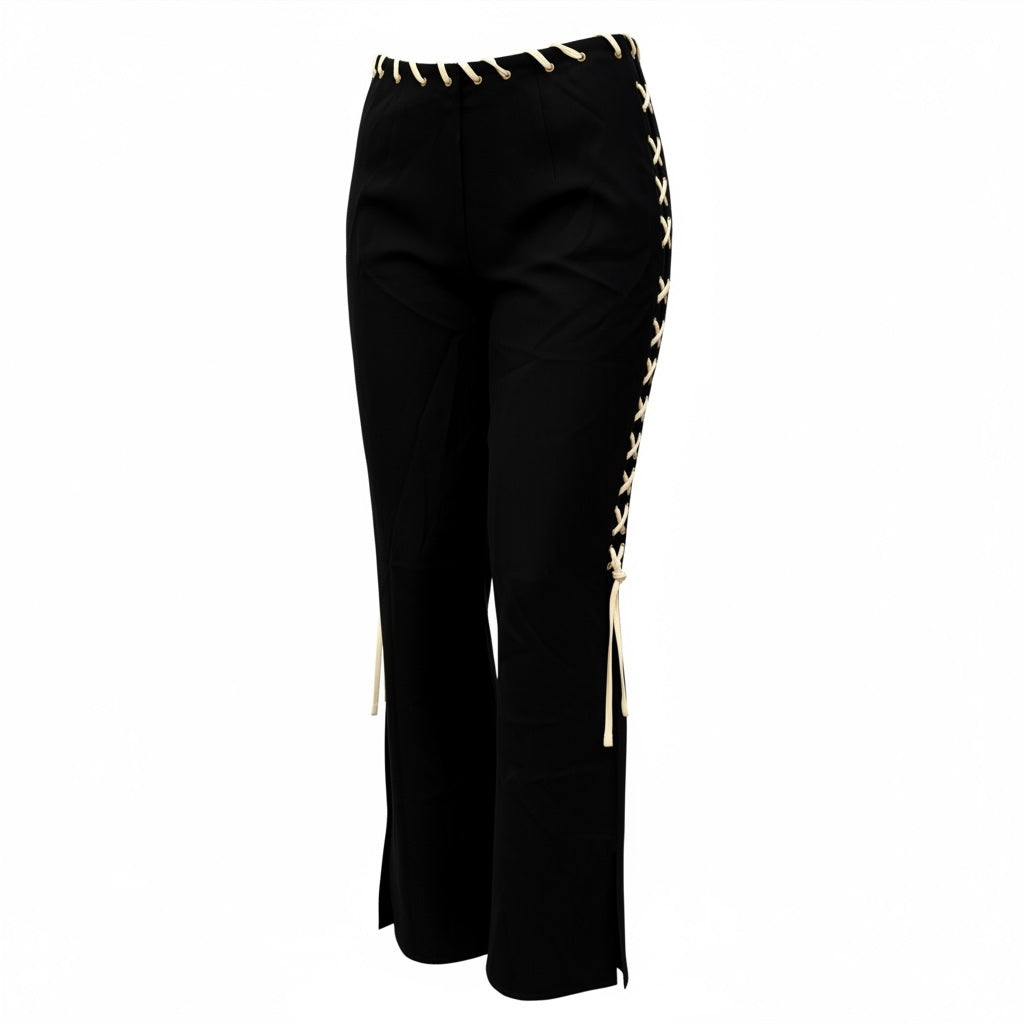 Vintage 90s Moschino Cheap & Chic Black Lace-Up Cigarette Pants | Made in Italy | Size Large