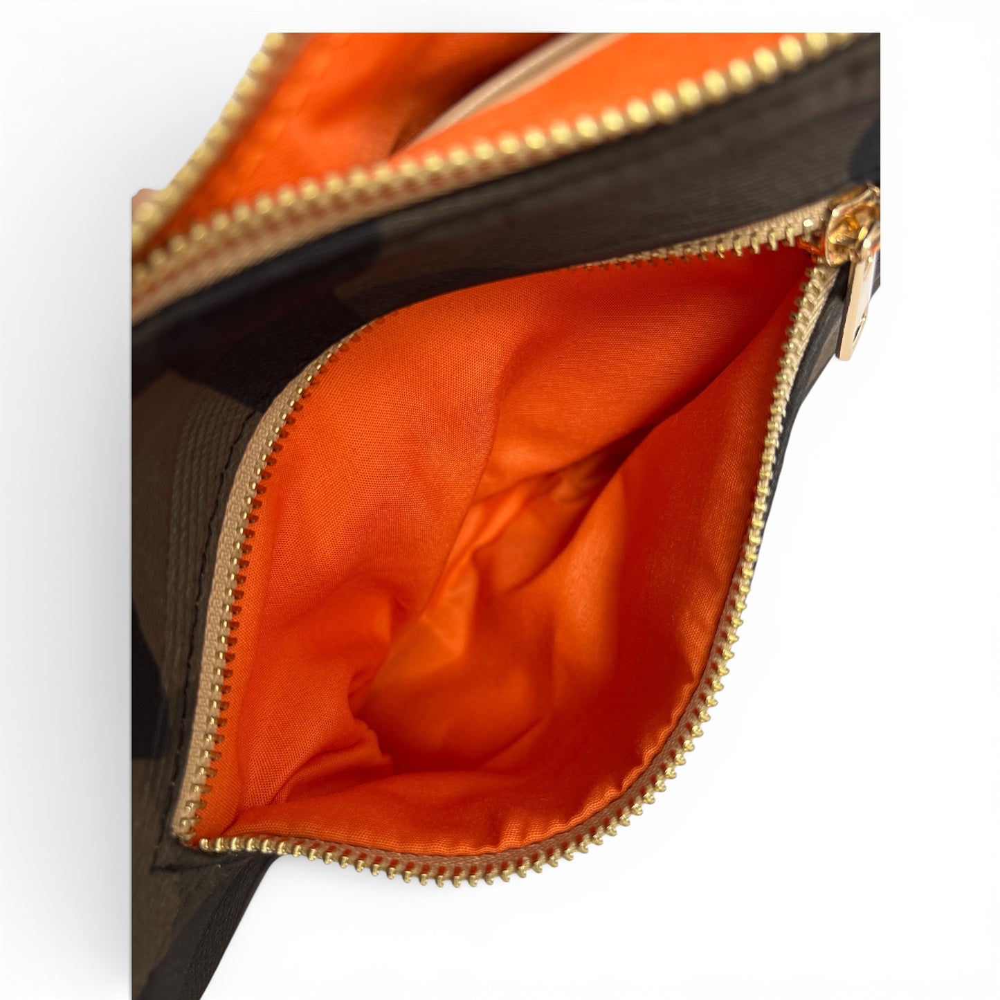 SR Squared by Sondra Roberts Camo Crossbody Bag with Bonus Wristlet Strap | Orange Lining | Gold Hardware