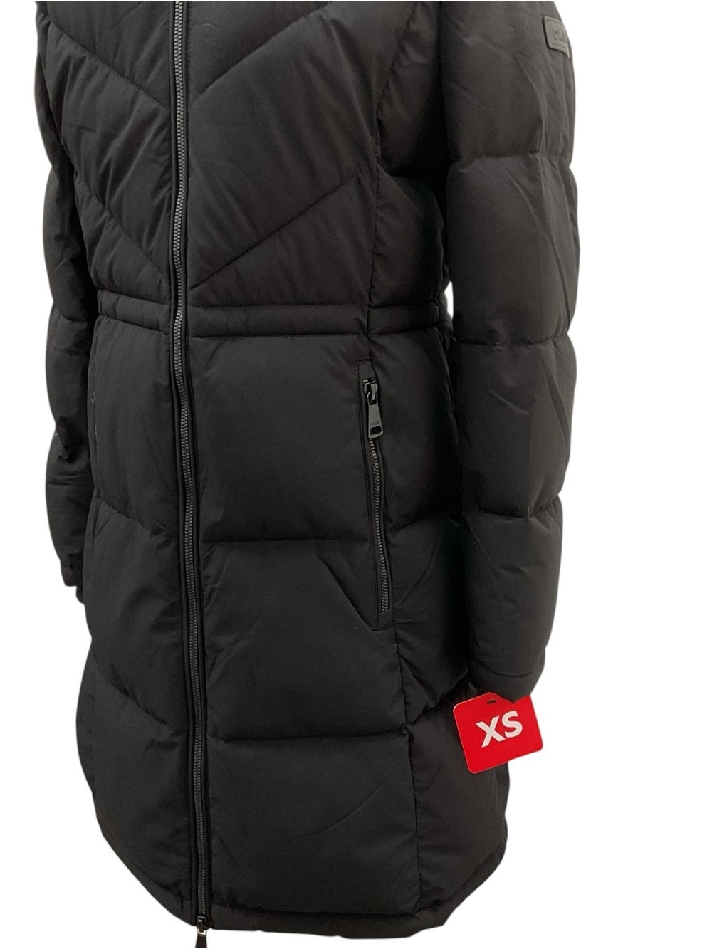 DKNY Black Hooded Long Quilted Puffer Coat Size XS New