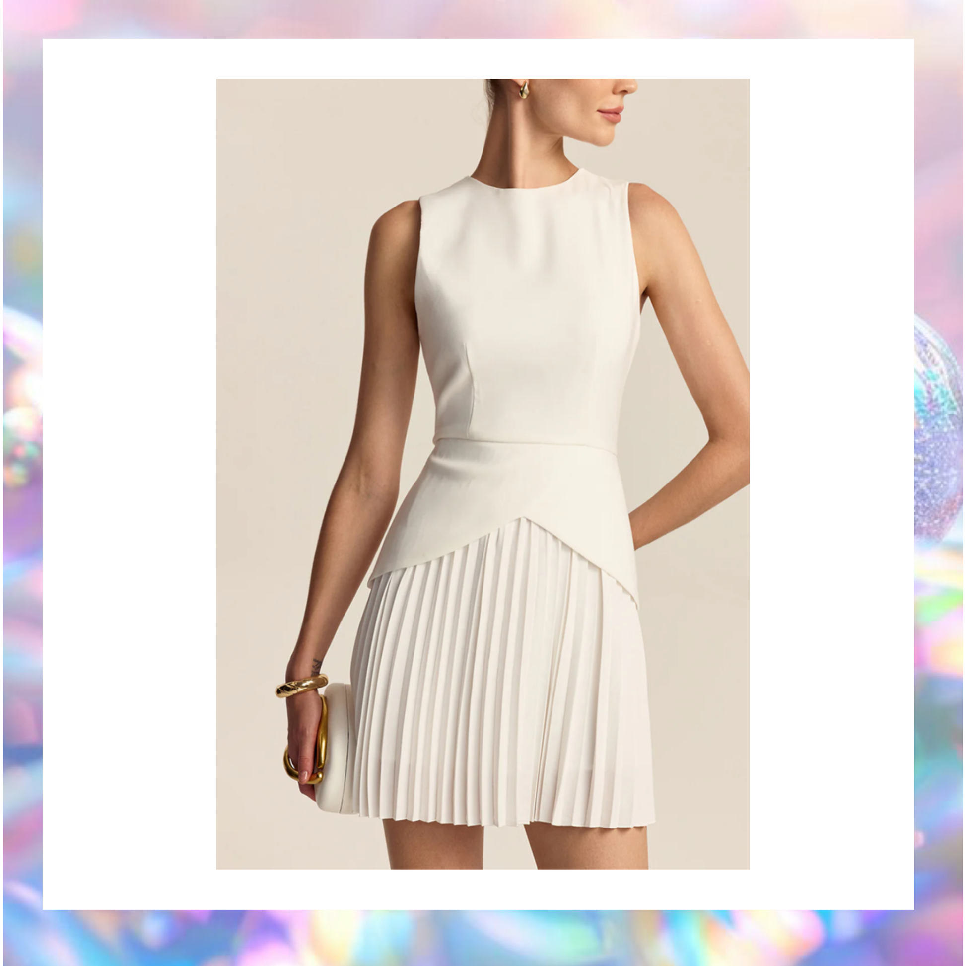 Pleated hem mini dress - White - XL Pleated hem mini dress - White - XL
