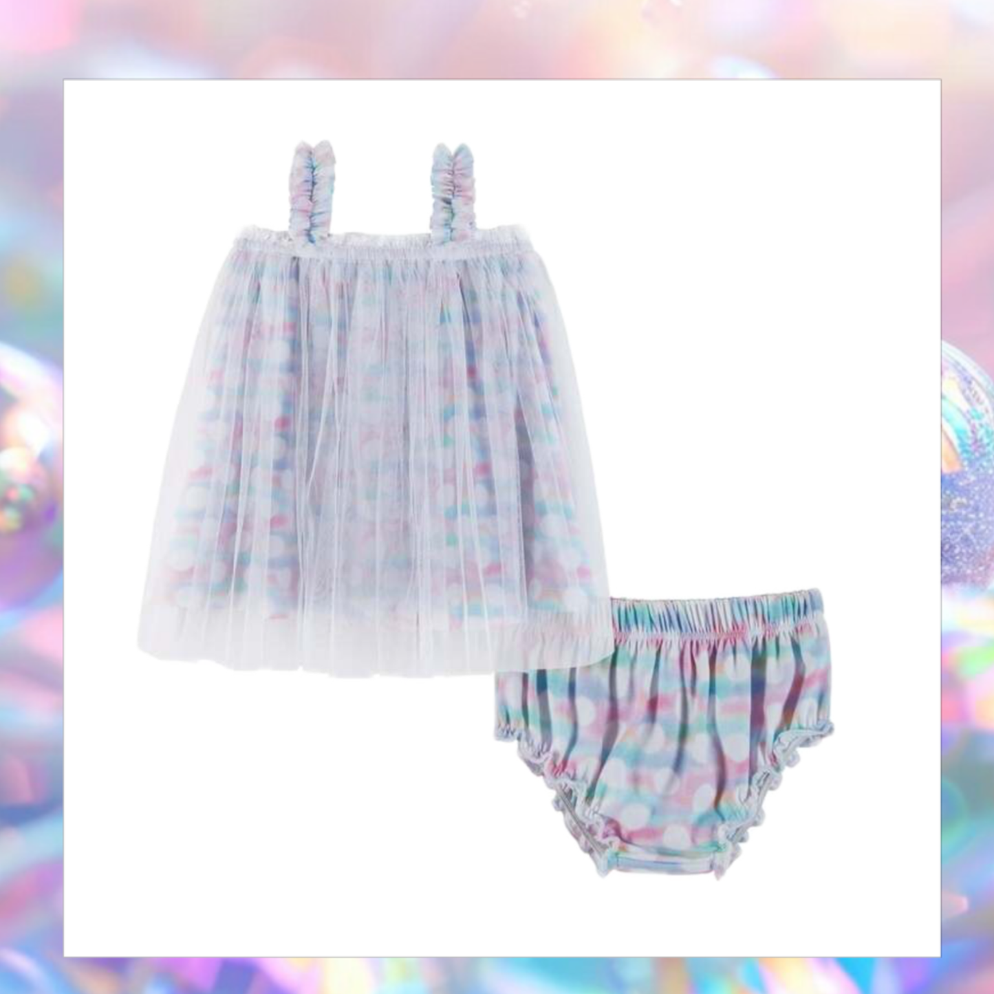 Polka Dot Print Tulle Sundress And Bloomer Set, White