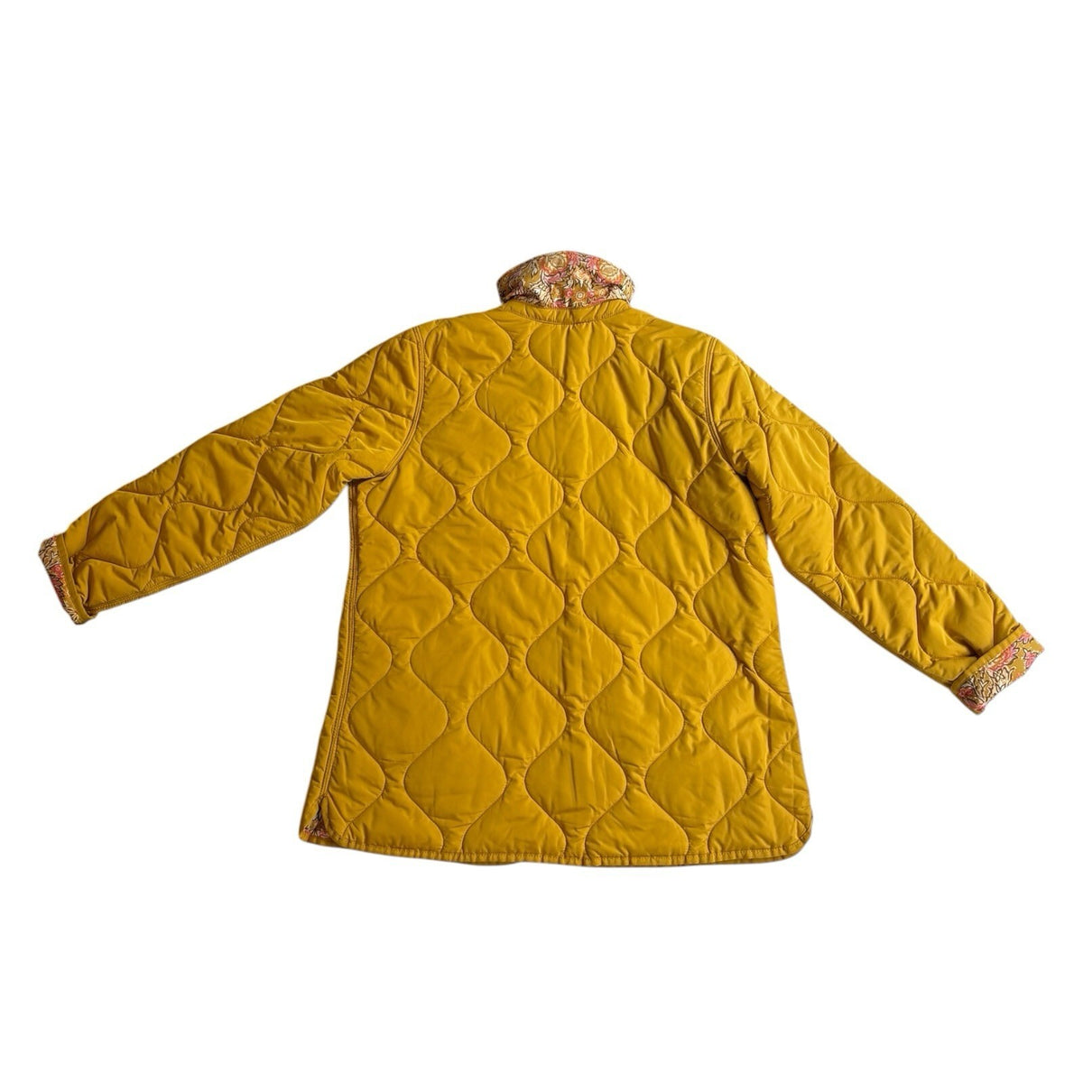 Isaac Mizrahi Live Reversible Quilted Barn Jacket Rich Mustard Floral Size US-M Preloved