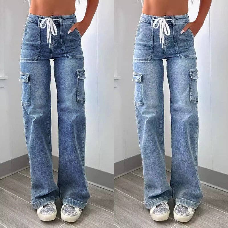 Casual Denim Cargo Pants for Women with Functional Pockets