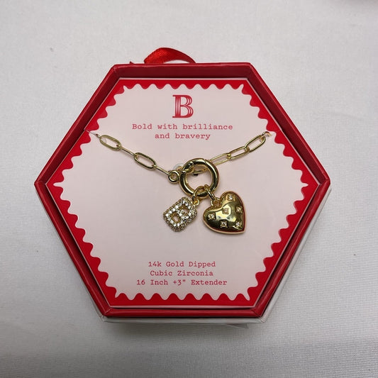 a new day Gold Heart and Letter “B” Charm Necklace - New in box