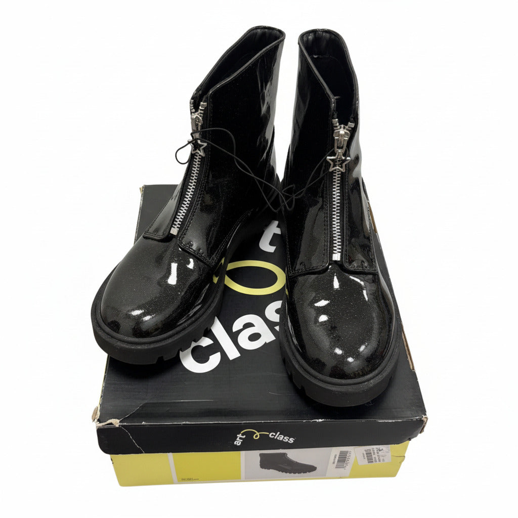 Art Class Girls' Black Patent Leather Zip-Up Ankle Boots Myra Chelsea Size 4