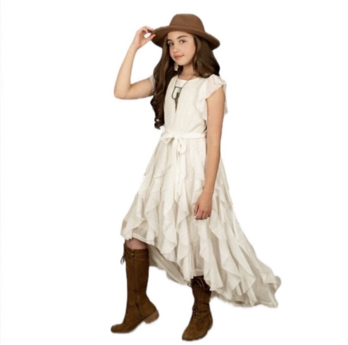 Joyfolie Mia Joy Roza Dress in Ecru Girls Size 5 NWT Tulle Ruffle Flutter Sleeve