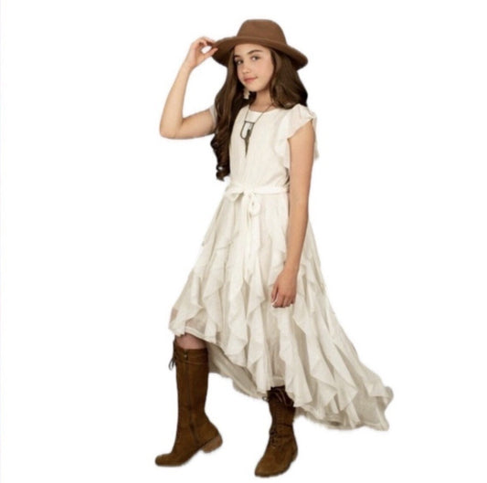 Joyfolie Mia Joy Roza Dress in Ecru Girls Size 5 NWT Tulle Ruffle Flutter Sleeve