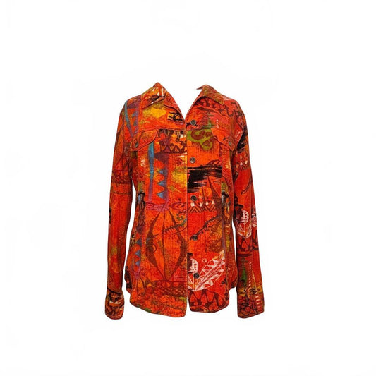 Chico’s Corduroy Jacket Multicolor Abstract Print Button Front Boho Size 1 (M) Preloved
