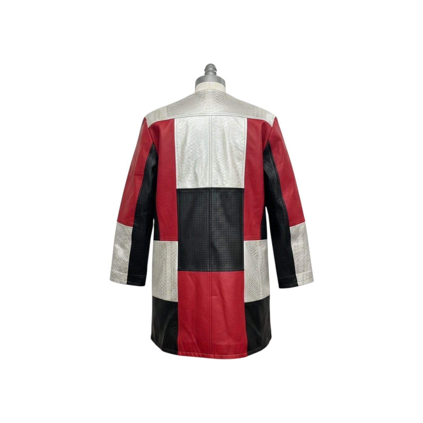 Multiples Faux Leather Jacket Womens M Colorblock Snake Embossed Moto Longline Preloved