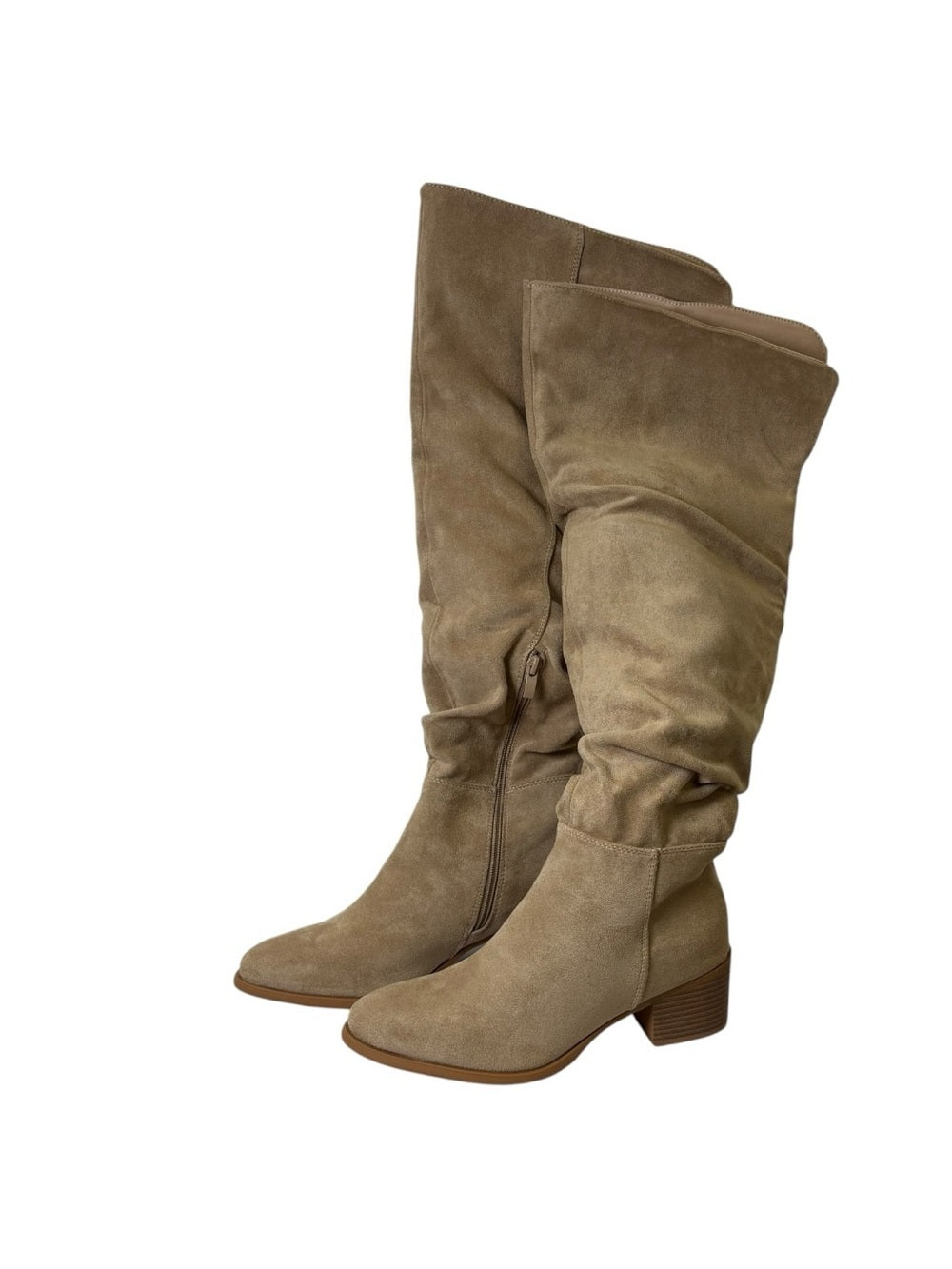 Shoe’N Tale Women’s Faux Suede Slouchy Over-the-Knee Boots Taupe Size 37.5 US 7
