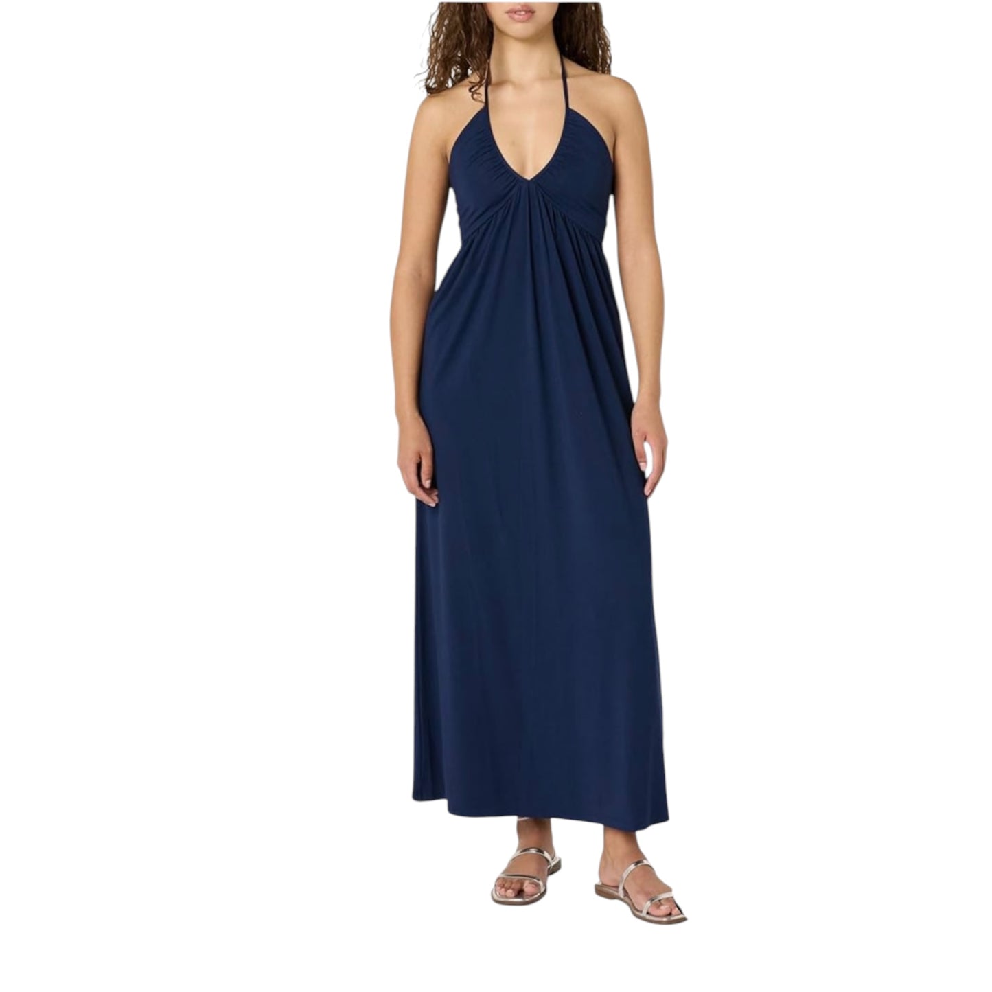 The Drop Women’s Navy Blue Halter Smocked Waist V-Neck Maxi Dress Size Small