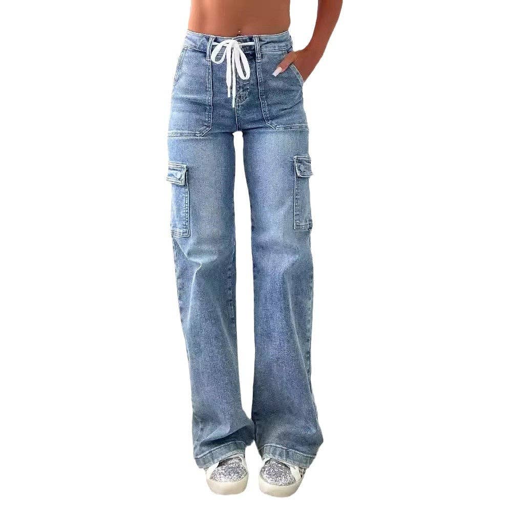 Casual Denim Cargo Pants for Women with Functional Pockets