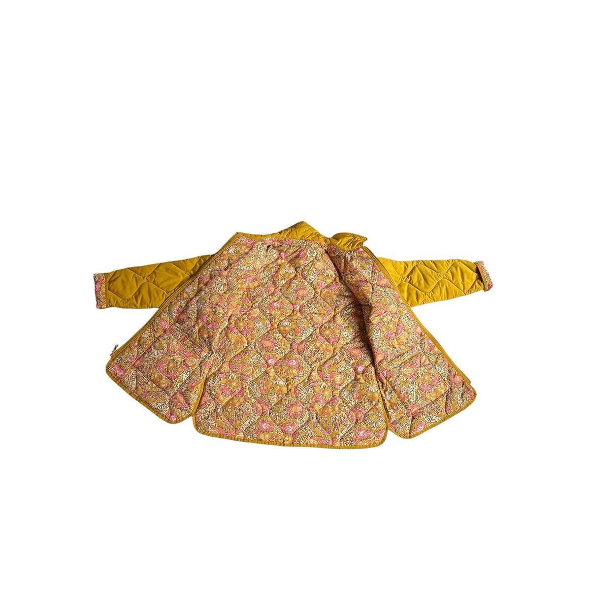 Isaac Mizrahi Live Reversible Quilted Barn Jacket Rich Mustard Floral Size US-M Preloved