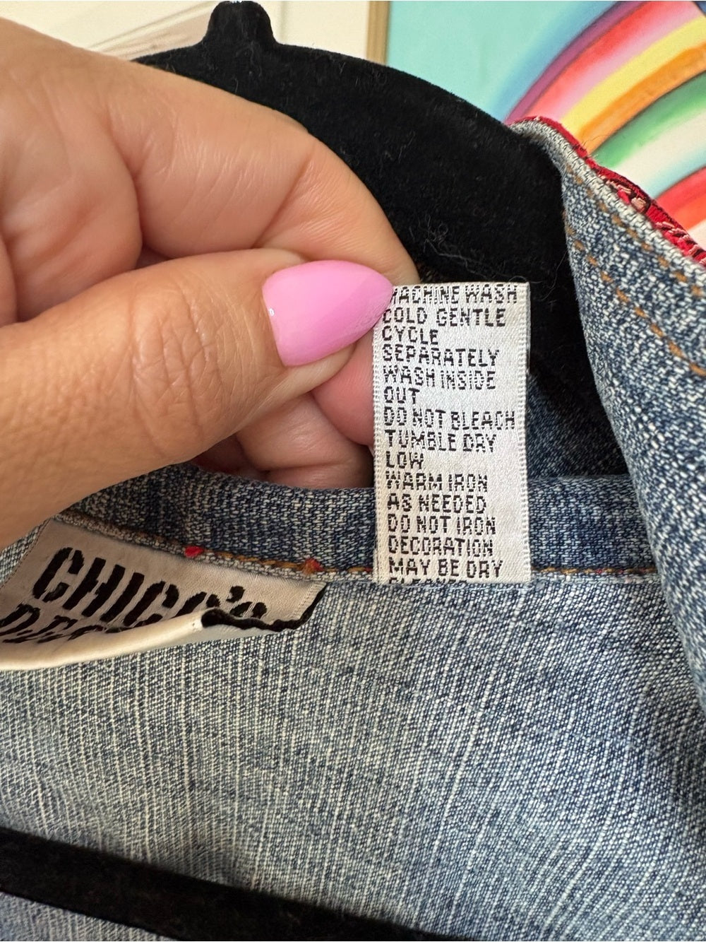 Vintage Chico’s Designed Denim Jacket Sequin Geisha Embroidery Appliqué US 8-10