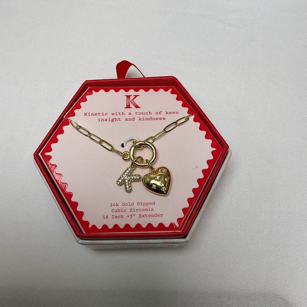 Gold Dipped Heart and Initial “K” Necklace - brand new