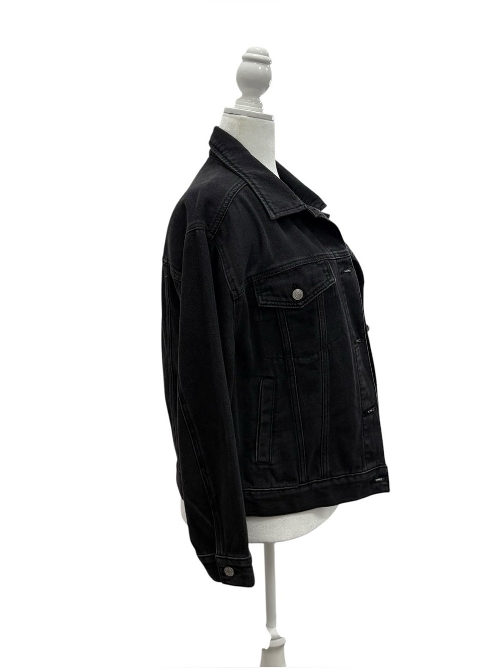Playboy Jacket by PacSun Black Denim Trucker Bunny Logo Back Graphic, XS/S