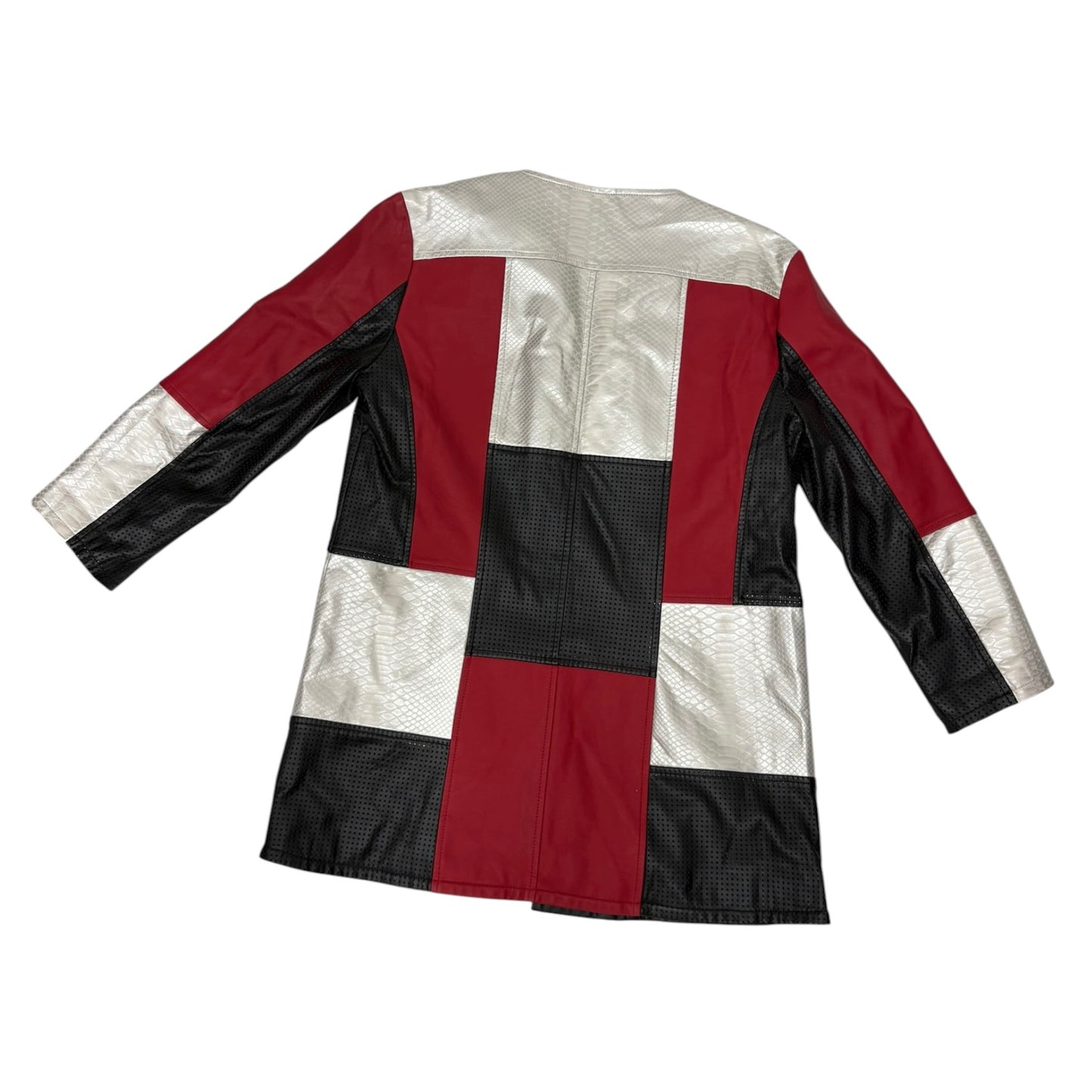 Multiples Faux Leather Jacket Womens M Colorblock Snake Embossed Moto Longline Preloved
