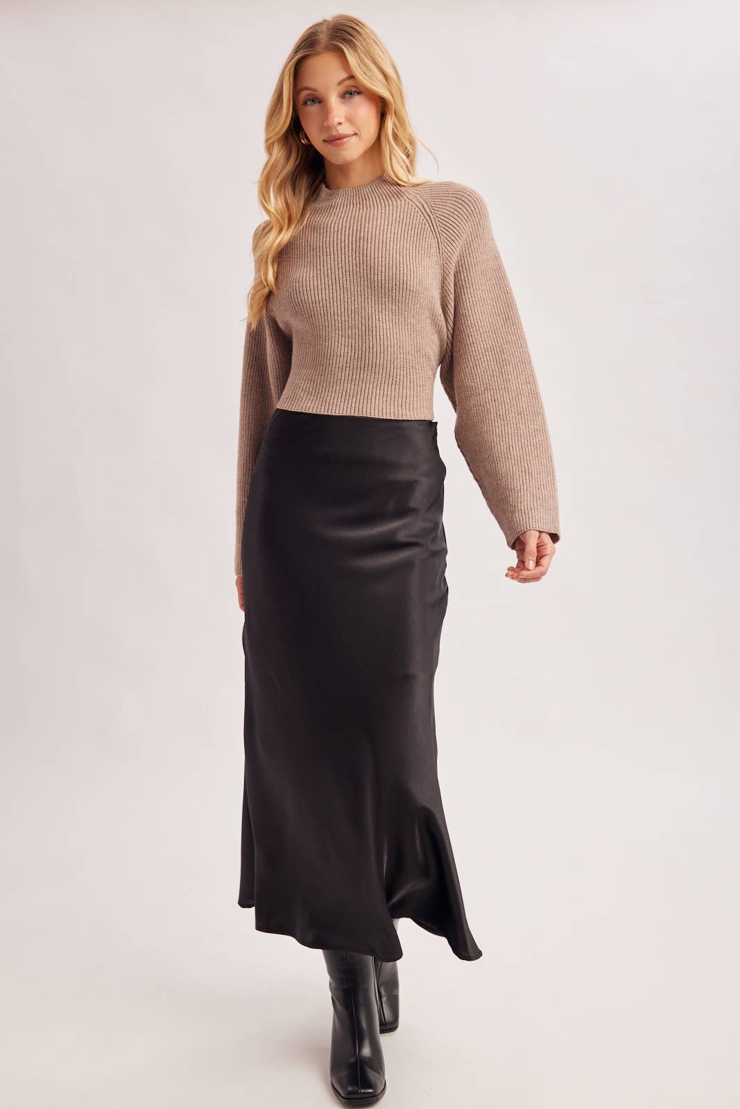 MOCK NECK OPEN BACK RIBBED KNIT TIE SWEATER TOP