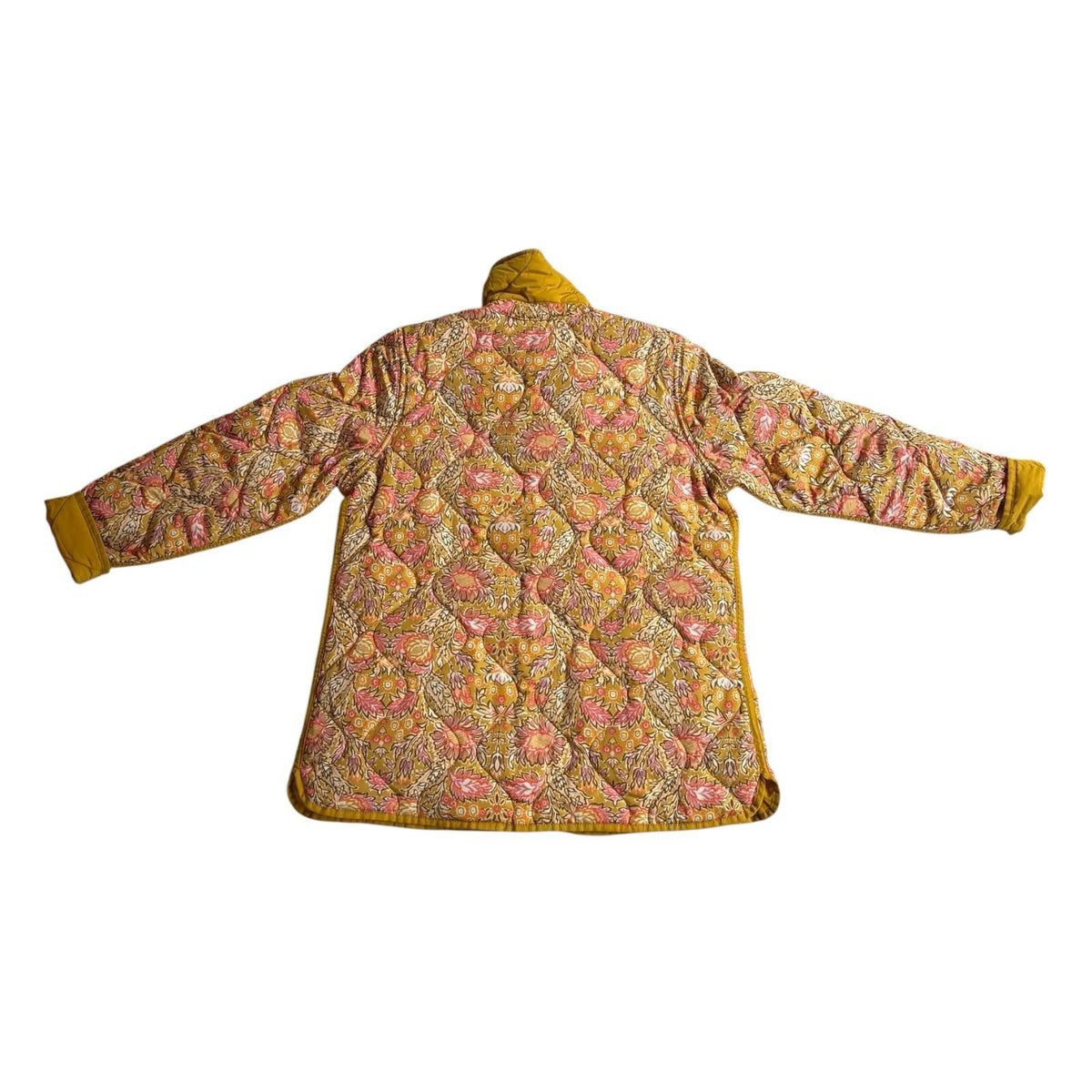 Isaac Mizrahi Live Reversible Quilted Barn Jacket Rich Mustard Floral Size US-M Preloved