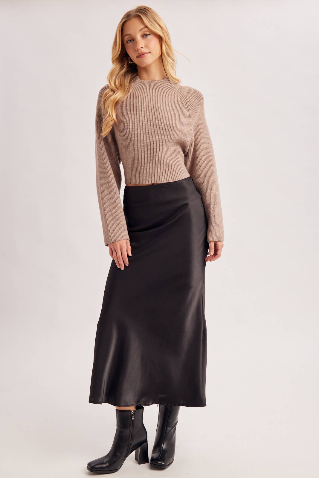 MOCK NECK OPEN BACK RIBBED KNIT TIE SWEATER TOP
