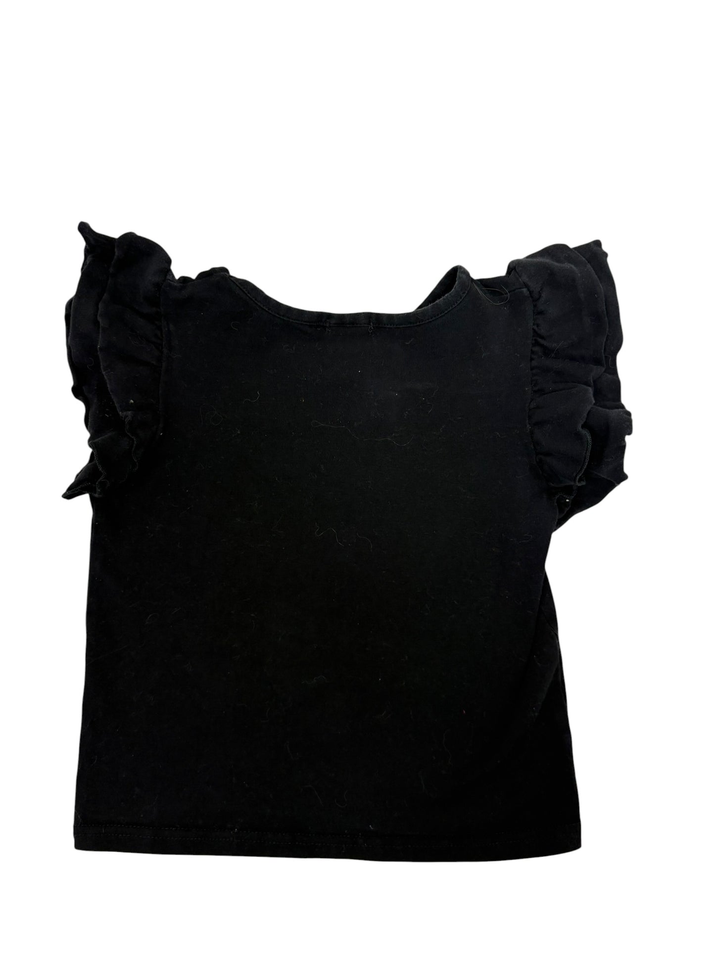 Girls Black Floral Graphic Tee Size 5Y Ruffle Sleeve Nature Print