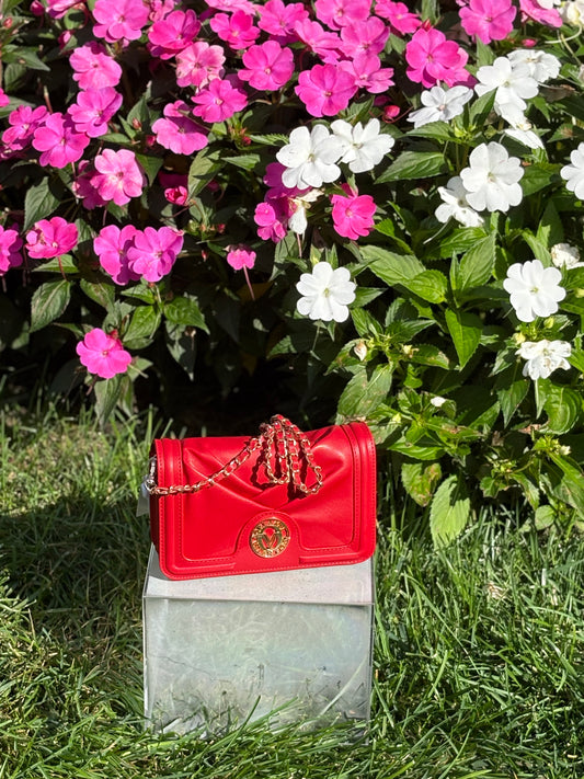 Valentino Orlandi Quilted Gold Hardware Chain Strap Crossbody Bag.