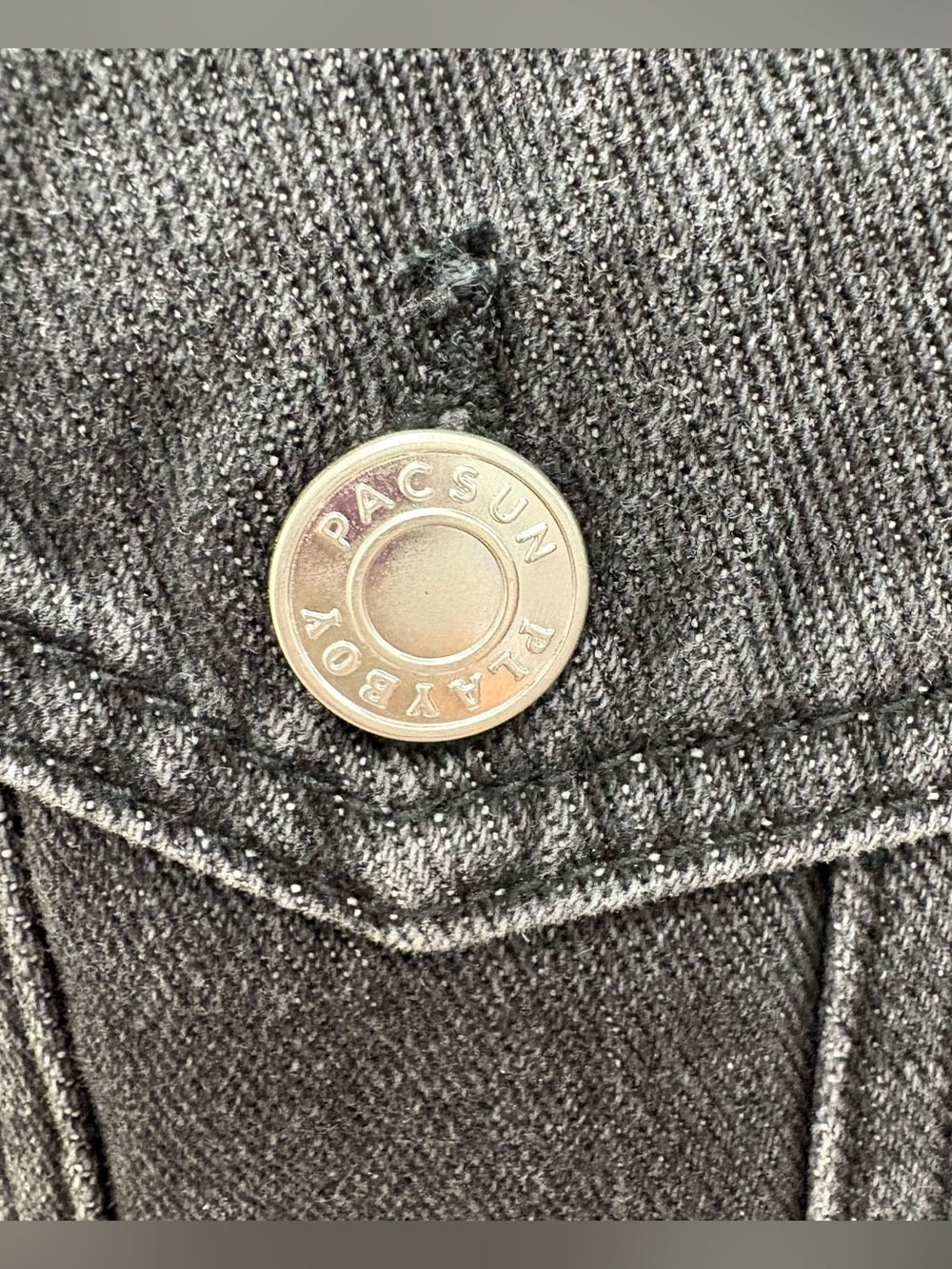 Playboy Jacket by PacSun Black Denim Trucker Bunny Logo Back Graphic, XS/S