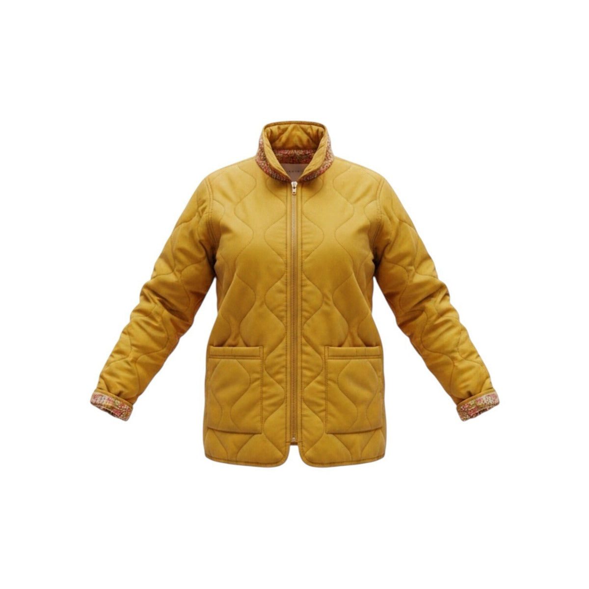 Isaac Mizrahi Live Reversible Quilted Barn Jacket Rich Mustard Floral Size US-M Preloved