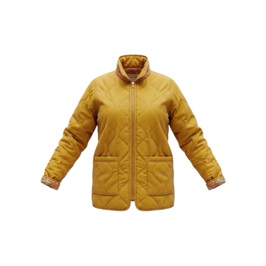 Isaac Mizrahi Live Reversible Quilted Barn Jacket Rich Mustard Floral Size US-M Preloved