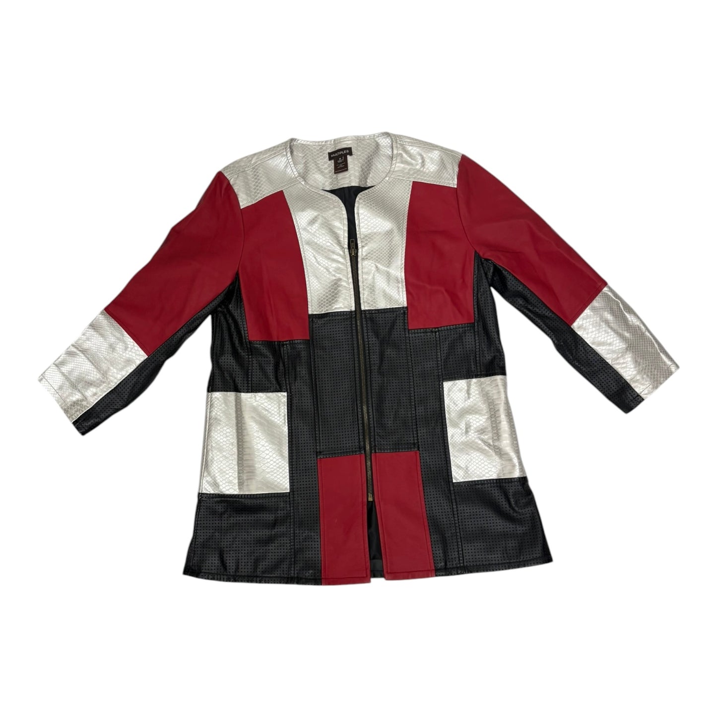Multiples Faux Leather Jacket Womens M Colorblock Snake Embossed Moto Longline Preloved