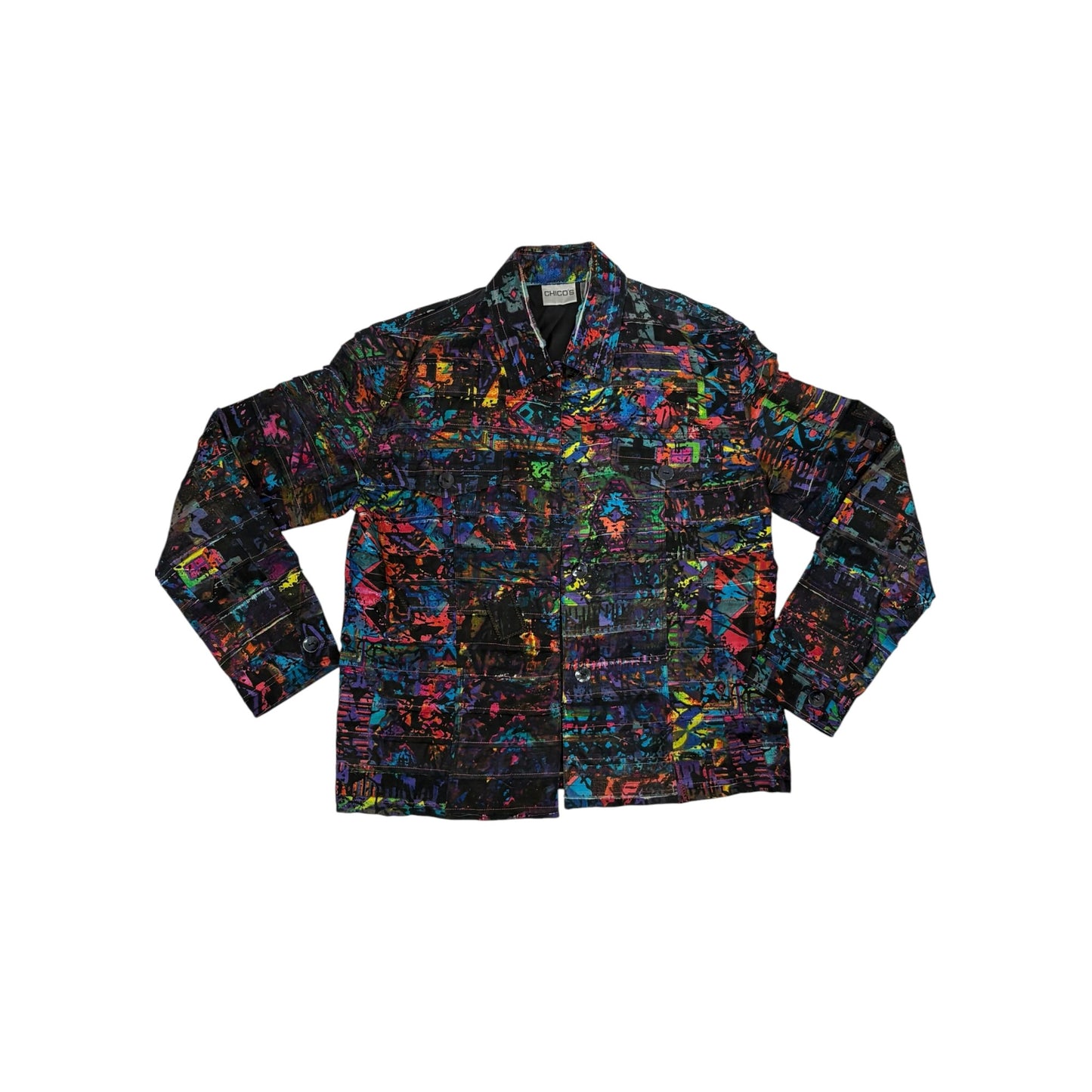 Chico’s Size 0 (S-4/6) Multicolor Abstract Print Silk-Lined Light Jacket