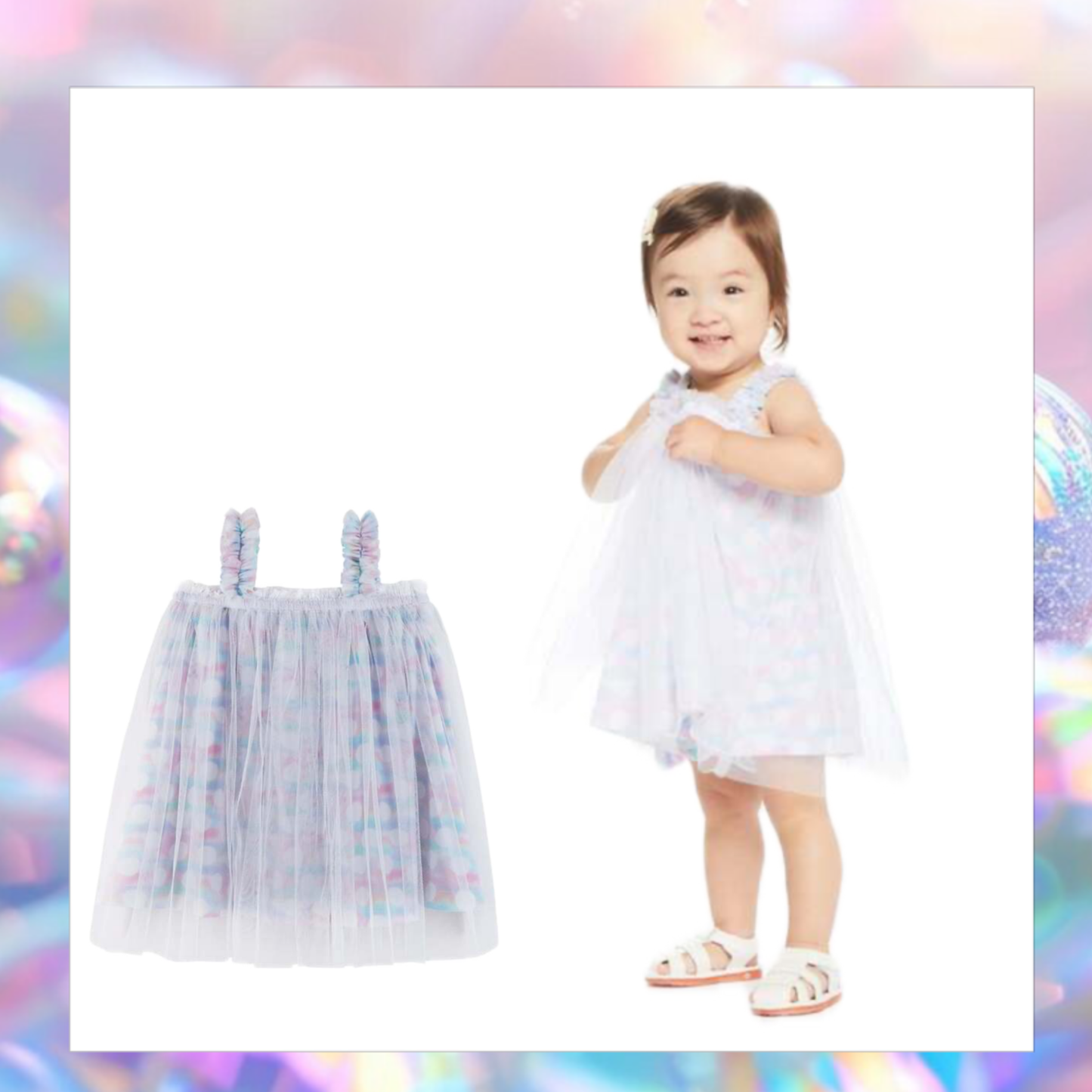 Polka Dot Print Tulle Sundress And Bloomer Set, White
