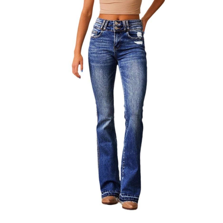 Vintage Ripped Denim Jeans for Women Wash Street Style Flared Pants