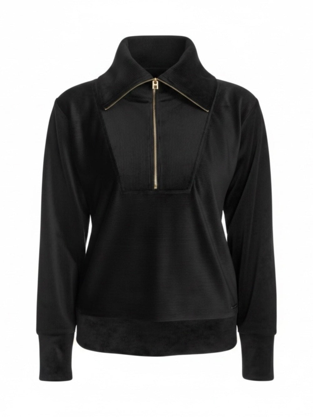 Halston Heritage Black Textured Velour Quarter Zip Size NWT