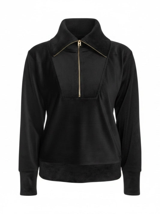 Halston Heritage Black Textured Velour Quarter Zip Size NWT