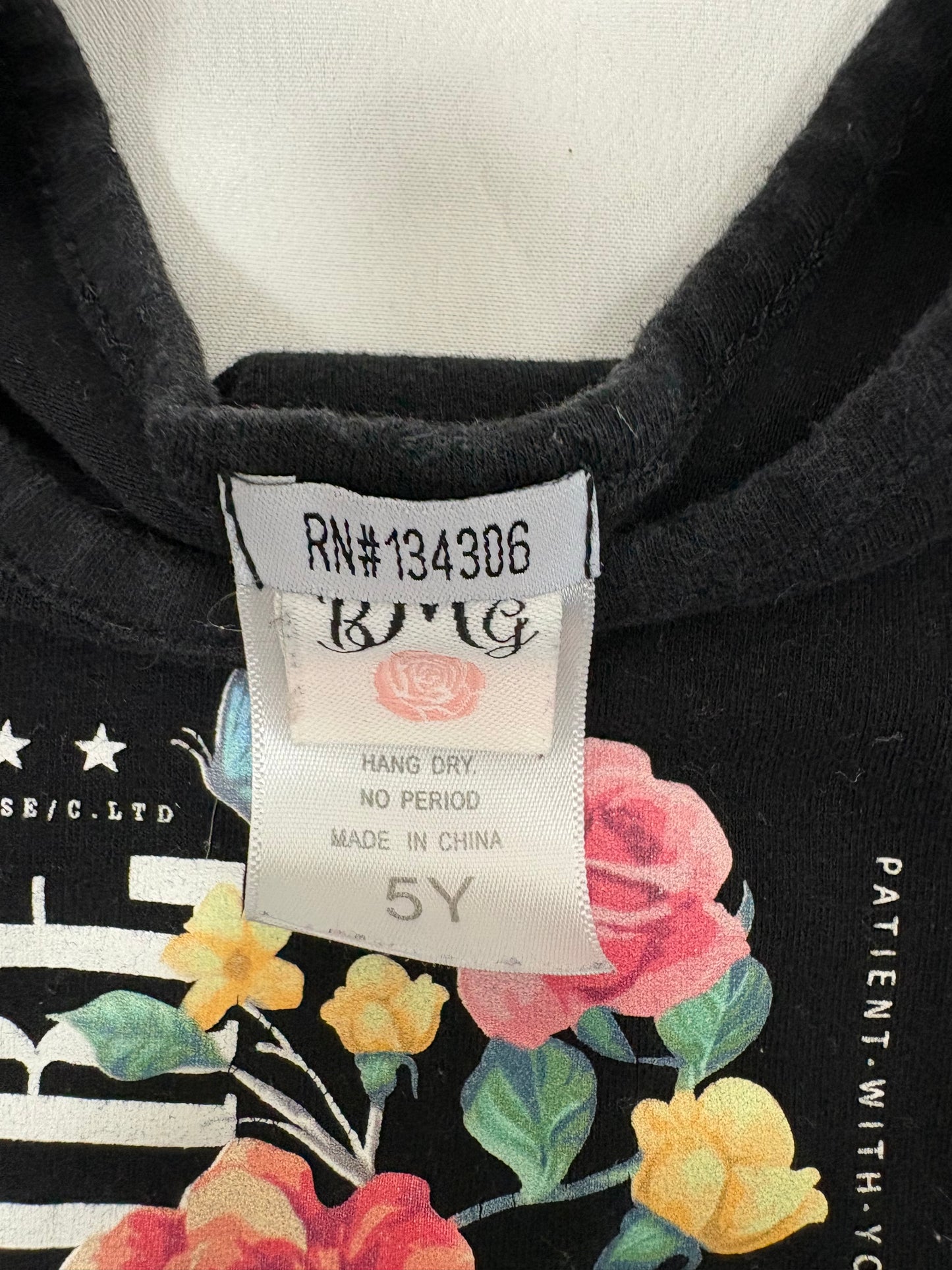Girls Black Floral Graphic Tee Size 5Y Ruffle Sleeve Nature Print