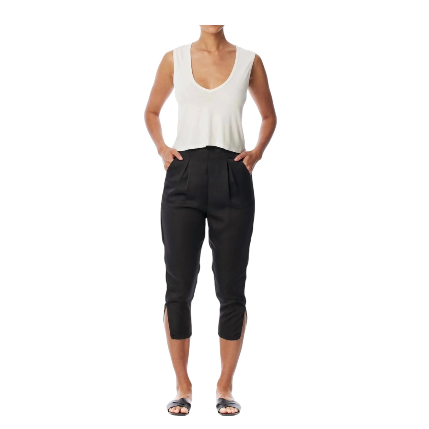 LBLC The Label Brie Vegan Silk Pleated Pants