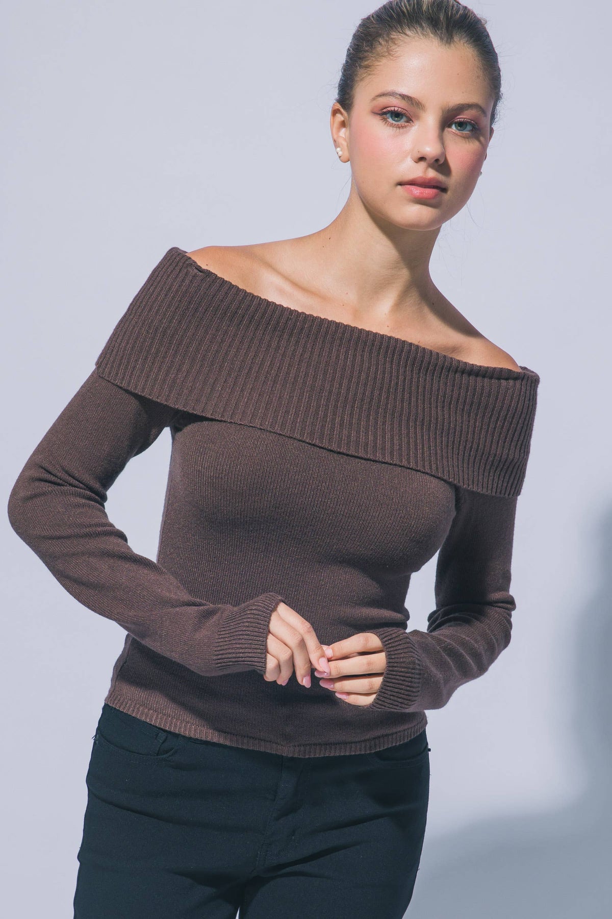 Ribbed Fitted Off Shoulder Top