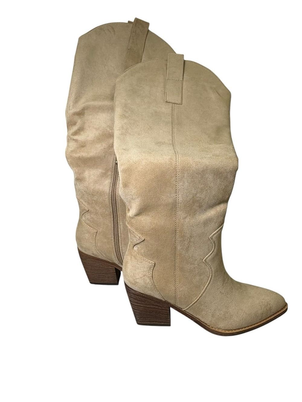 Leunden Women’s Western Faux Suede Knee-High Boots Tan Size 8