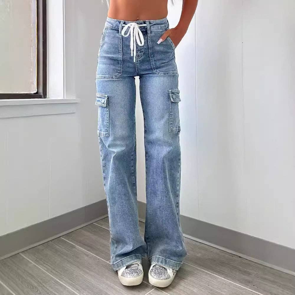 Casual Denim Cargo Pants for Women with Functional Pockets
