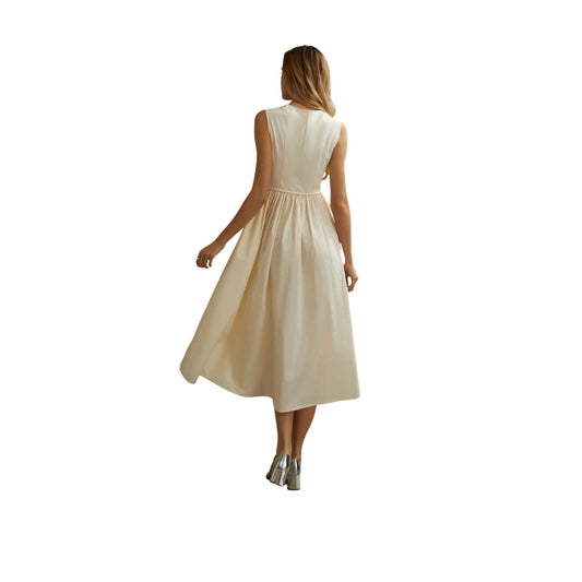 Sleeveless Pockets Pleated Midi Dress