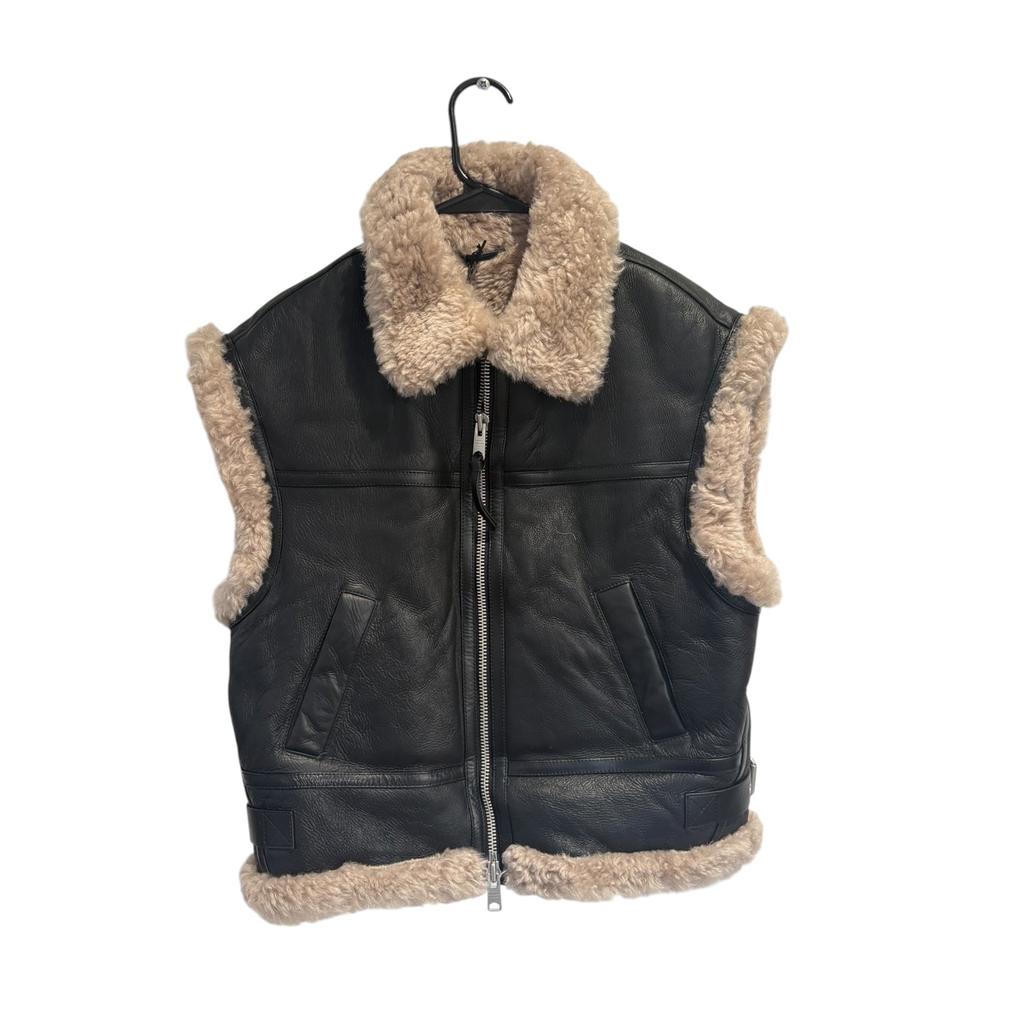 AllSaints Zep Genuine Shearling Moto Vest Size S
