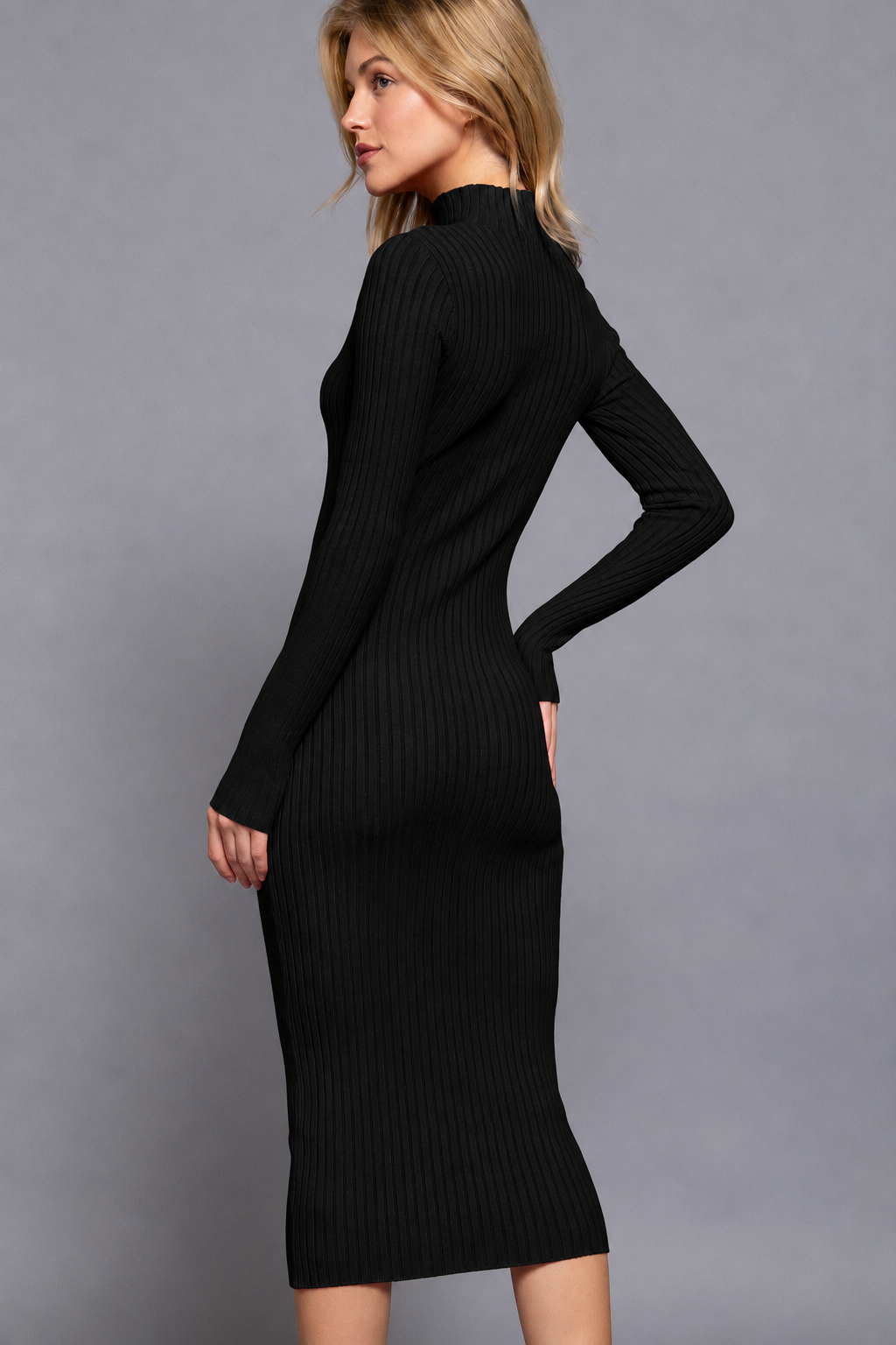 Long Slv High Neck Sweater Long Dress