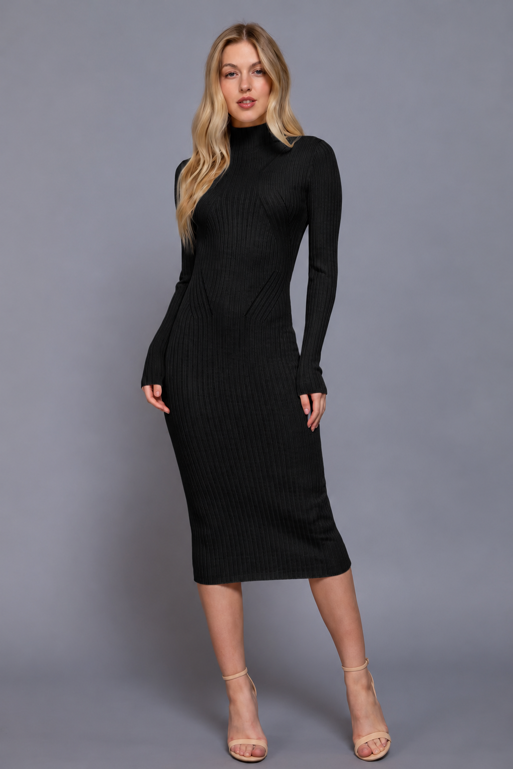 Long Slv High Neck Sweater Long Dress