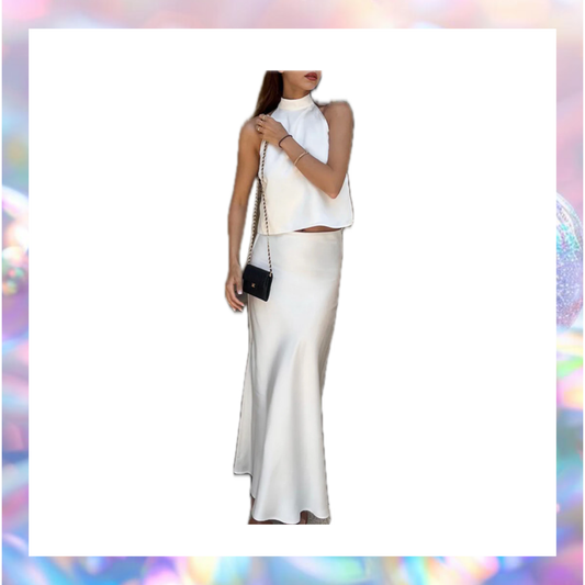 Sacred Dream Open Back Satin Two Piece Skirt Set - Commense